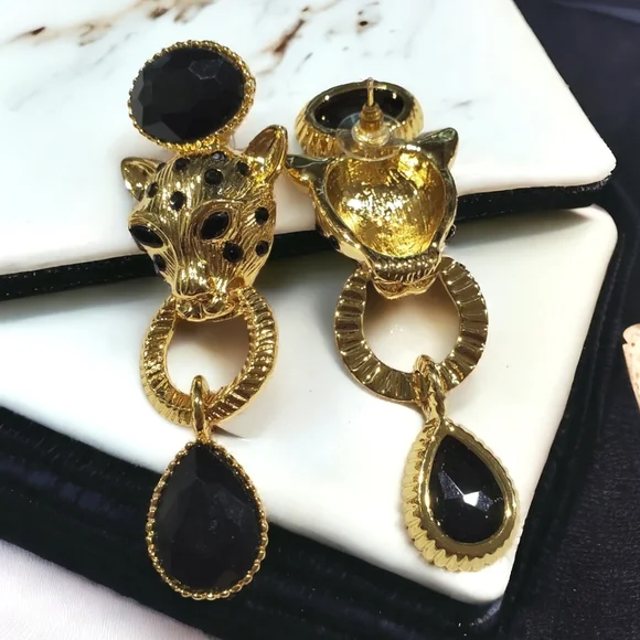 Luxury Panther Oversized Doorknocker Statement Earrings - Picture 3 of 3